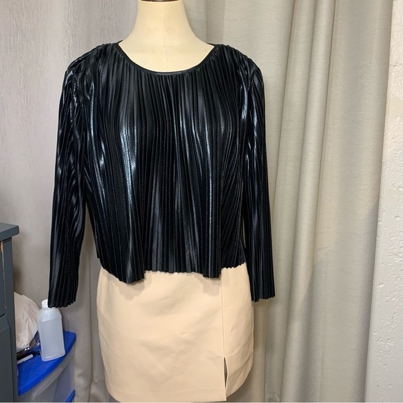 Zara Pleated Crop Top Blouse Shimmery Black Sz S Puff Sleeve Dark Feminine Glam - Picture 15 of 15